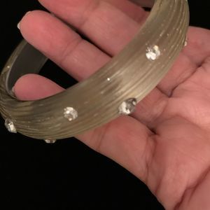 LUCITE Vtg Silver Bracelet Transparent Rhinestone
